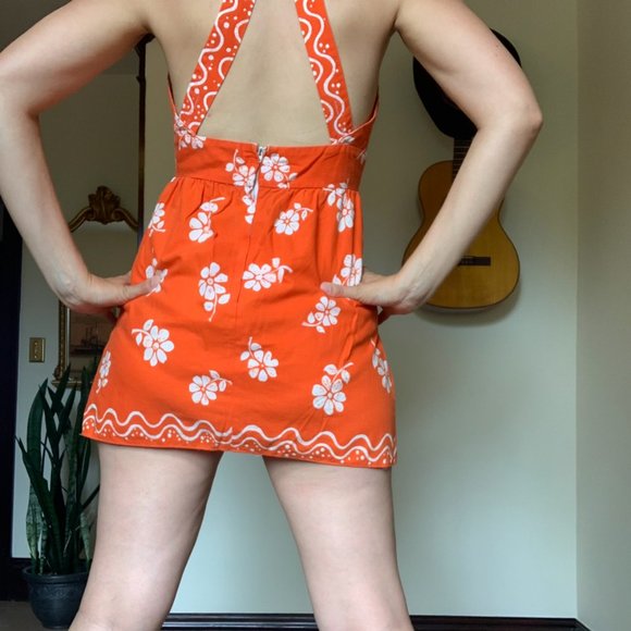 Vintage 60s Halter Orange Mini Dress - Picture 2 of 7